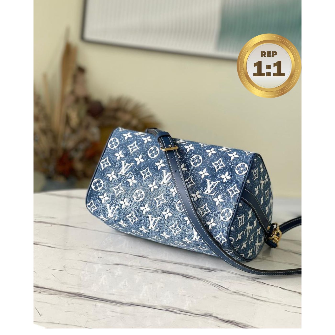 [REP 1:1] Louis Vuitton Speedy Bandouliere 25 Monogram Denim Jacquard Navy Blue 9.8in/25cm